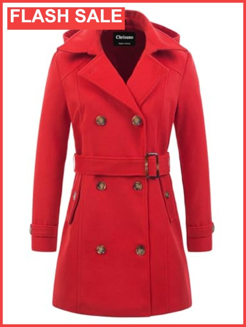 Women's Double Breasted Hooded Long Winter Pea Coat Trench